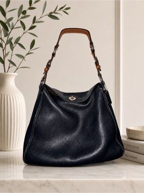 Coach Black Pebbled Leather Shoulder Hobo Bag